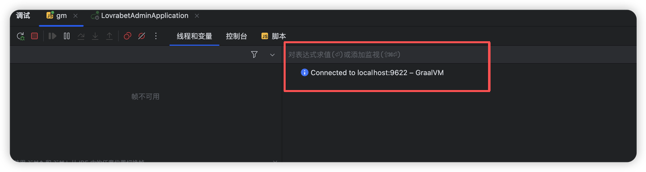 图片展示了IDE中调试配置成功后的界面…