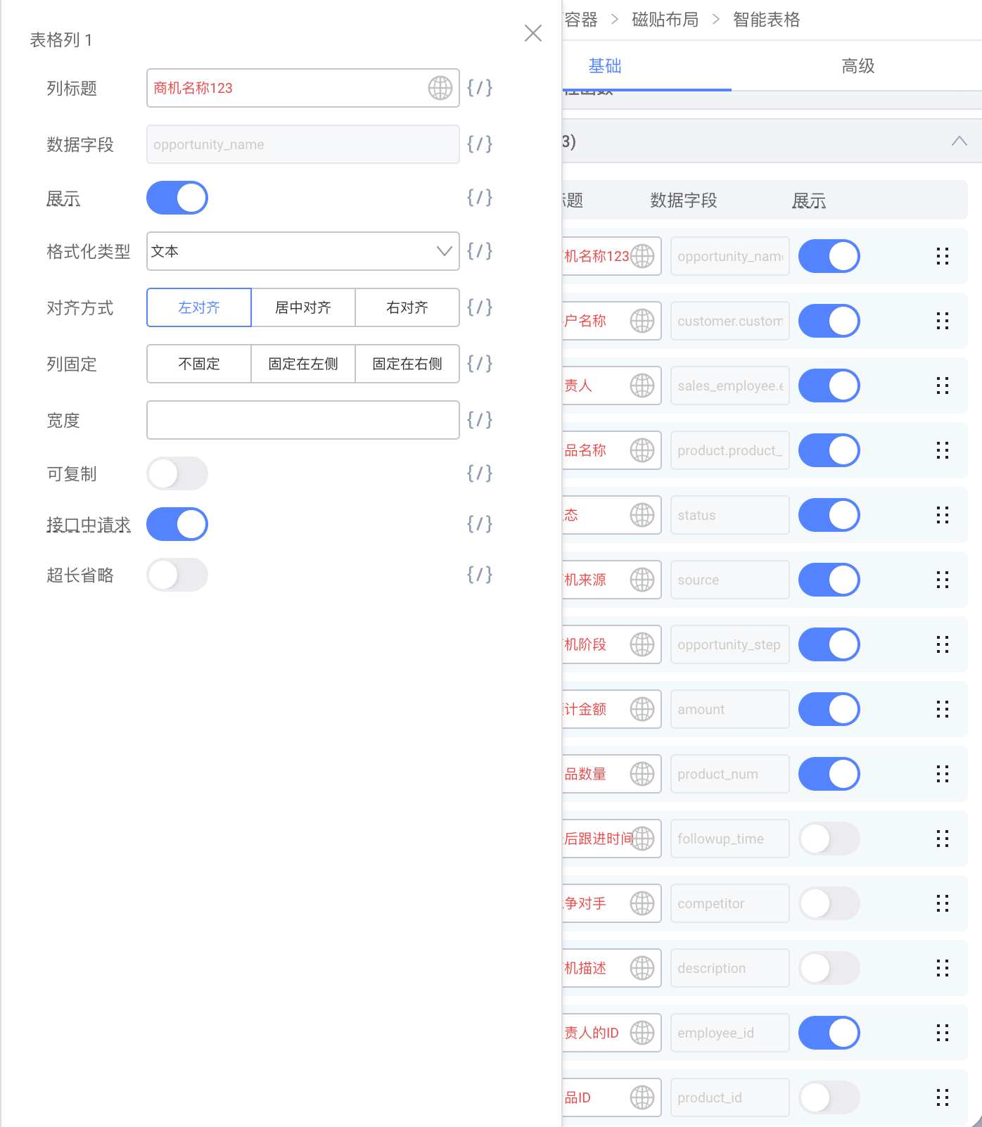 表格列配置项